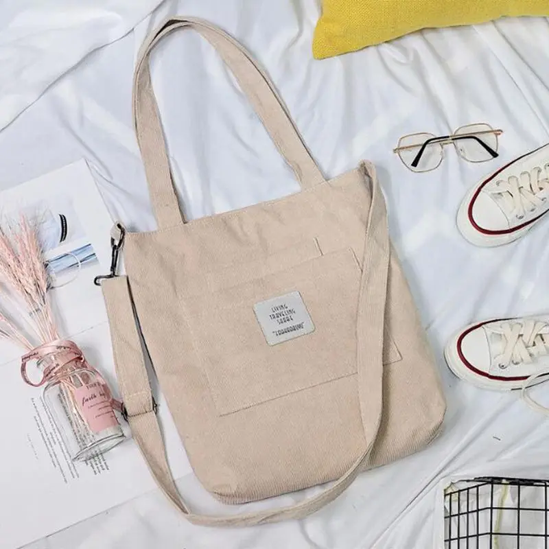 

Corduroy Women's Striped Cloth Bag 2021 Tote Bag Girls Handbag Female Shoulder Bags Casual Shopping Large Capacity Canvas Bag