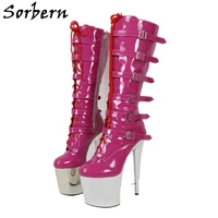 sorbern silver 20cm heels boots pole dance knee high stripper heels shiny drag queen boot custom wide slim fit calf boot