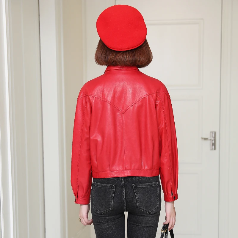 

JCHB 2021 coat Leather High-end sheepskin women's short Autumn new leather leather jacket casual Korean