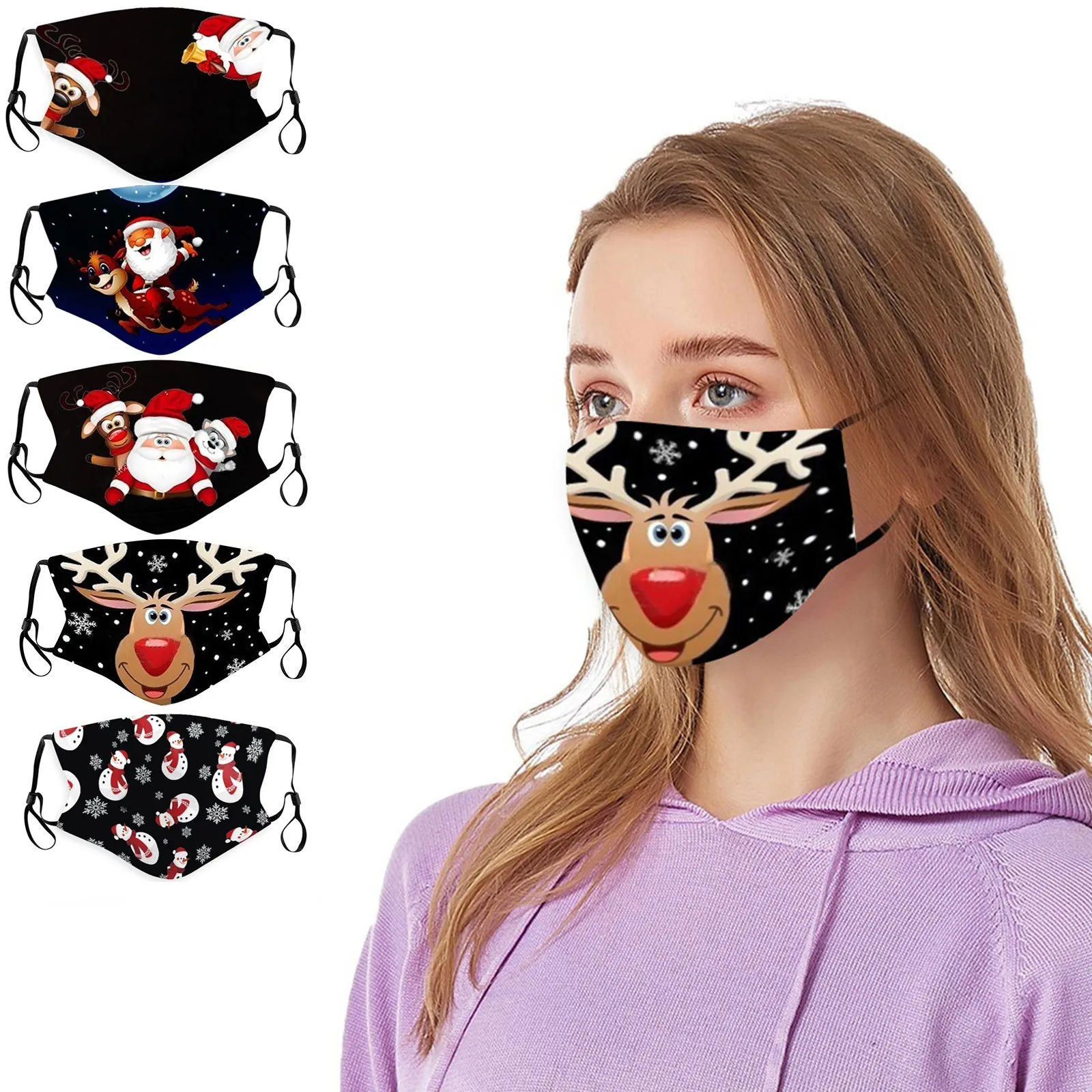 Рождественская дышащая маска для рта PM2.5 с принтом унисекс лица многоразовая |