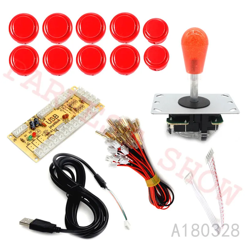 Red Arcade MAME DIY Kit High Quality Arcade Push Buttons+5 Pin Arcade Stick+USB Encoder Board For wood or metal control panels