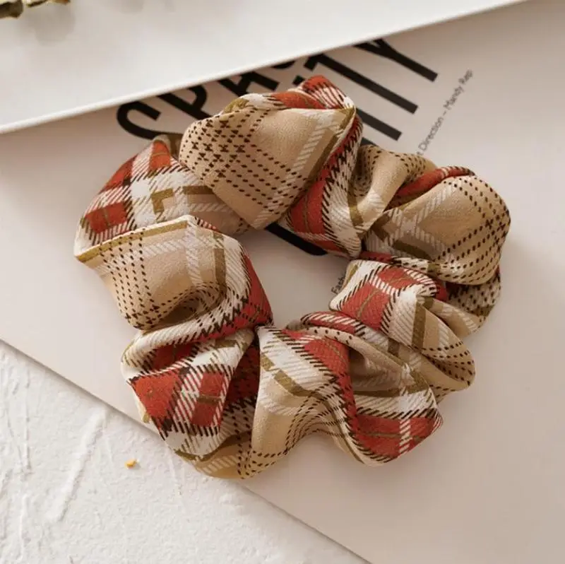 

Women Hairband Retro Plaid Scrunchies Headband Elastic Large Intestine Hair Ring Girls Hair Ties Hair Accessories 7 Designs Opti