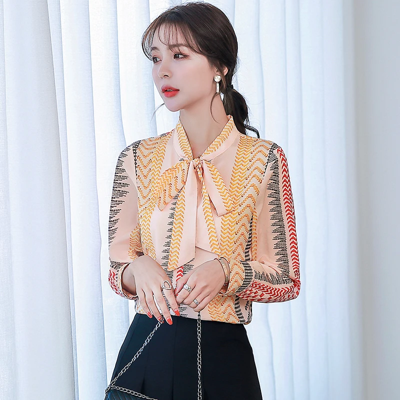 Женская винтажная блузка из шелка тутового шелкопряда элегантная рубашка в