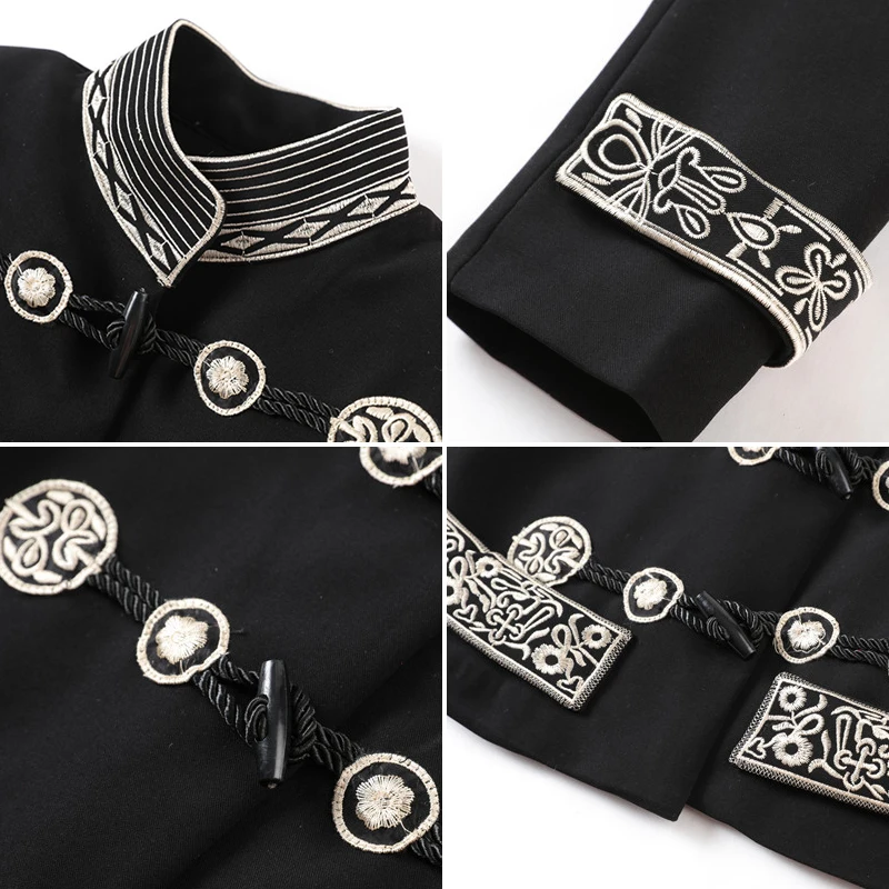 

Autumn Female Jacket Vintage Short Luxurious Embroidery Jackets Elegant Women Streetwear Horn Button Spring Black Coat Outwear