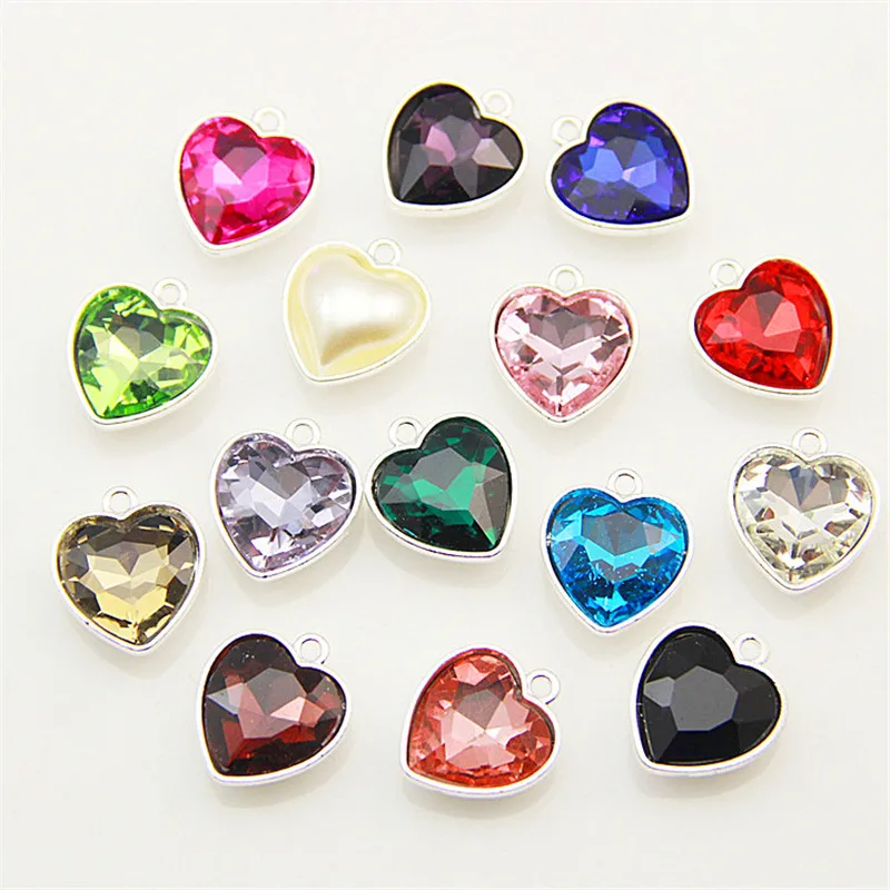

Оптовая продажа, 60 шт./лот, Серебристый сплав, кристаллы, подвески в форме сердца, Разноцветные Украшения для самостоятельной сборки, серьги,...