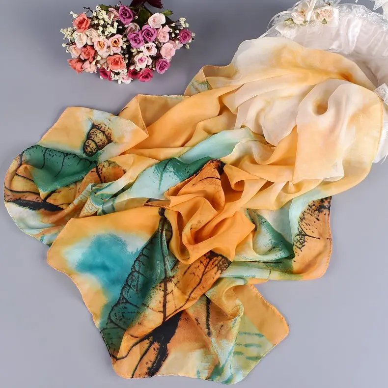 2020 New FAL/WIN Fantasy leaves chiffon scarf silk square hijab cool shawl ladies foulard femme Scarves hair bufanda mujer |