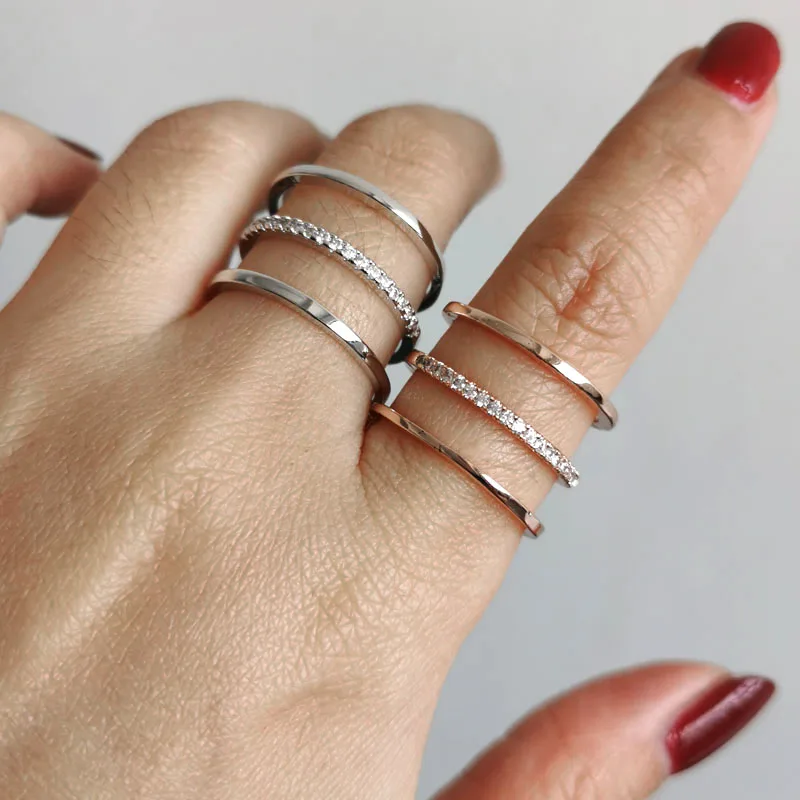 SINLEERY модные 3 слоя крошечные кольца с настоящими Австрийскими кристаллами для