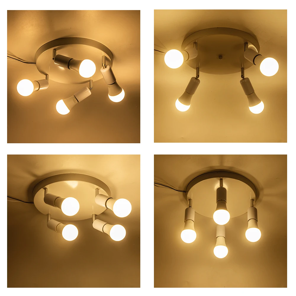 Luces de techo LED modernas E27, cabezas ajustables para sala de estar, dormitorio, plafón de techo americano de 48W, iluminación giratoria
