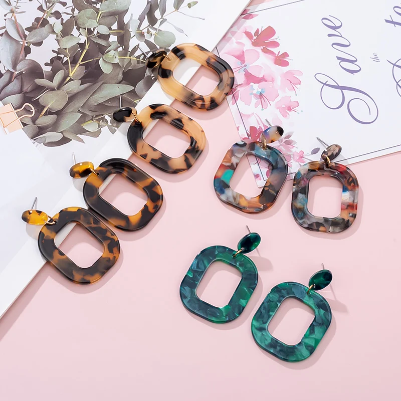 

ZA 2020 Hot Sale Acrylic Resin Leopard Dangle Earring For Women Fashion Wedding Jewelry Geometry Acetate Drop Earrings Brincos
