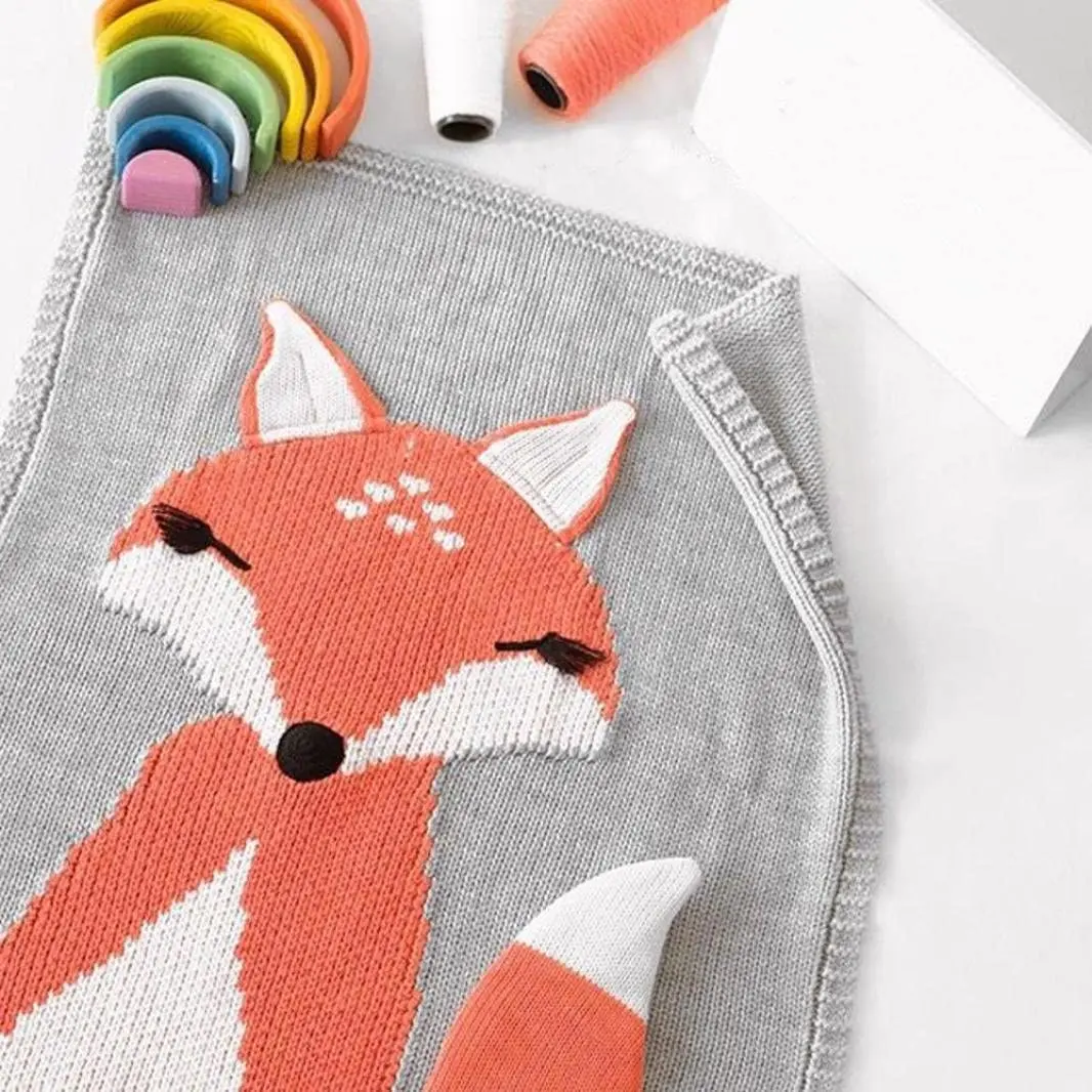 Новое Детское трикотажное одеяло с лисой животными для новорожденных детский