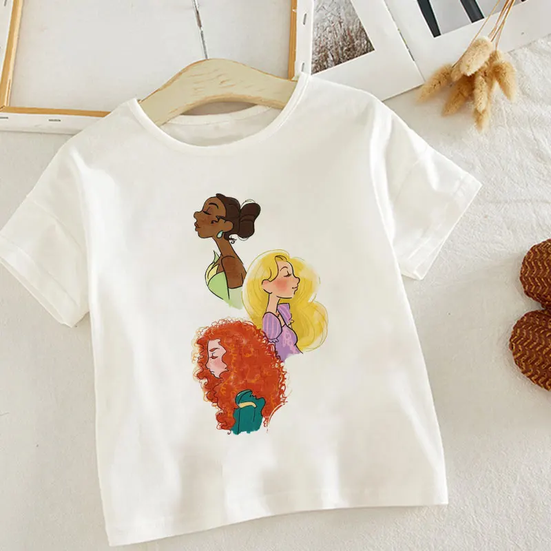 

Cartoon New Girls T Shirts Many Princesses Gathered Boys Clothes Beautiful Kids Shirt Kawaii Summer Short Sleeves Fashion Cute