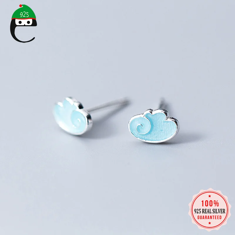 

ElfoPlataSi Authentic 100% 925 Sterling Silver Fashion Lovely Blue Clouds Stud Earring For Women Girl Kid Lady Party Gift XY854