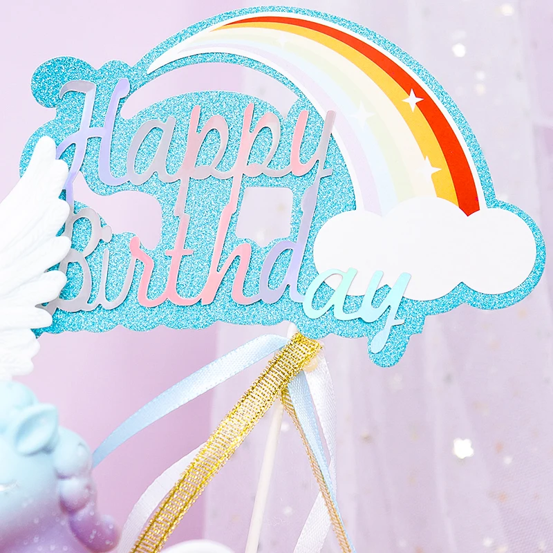 Cakesmile Rainbow Unicorn Cake Topper Cloud Flags Birthday Kids Favors Decoration Cupcake for Wedding Dessert | Дом и сад