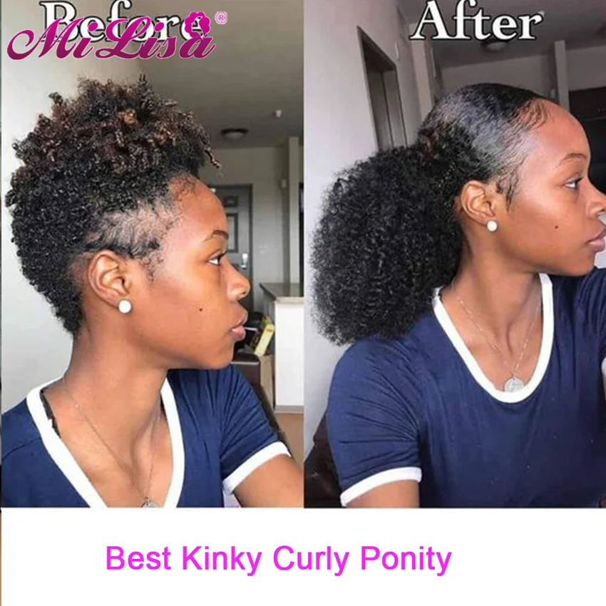 

Накладные хвосты на шнурке, перуанские афро кудрявые вьющиеся волосы 4B 4C, накладные человеческие волосы на заколке, хвост, волосы без повреж...