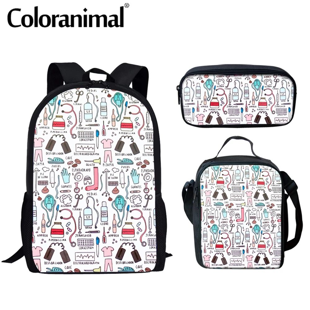 

Забавные больничные медицинские инструменты Coloranimal, школьная сумка с мультяшным рисунком для подростков, детский повседневный комплект из ...