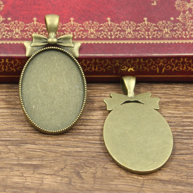 3pcs New Fashion 35x25mm Inner Size Antique Bronze Silver Color Classic Oval Bow Style Cabochon Base Setting Charms Pendant - купить по