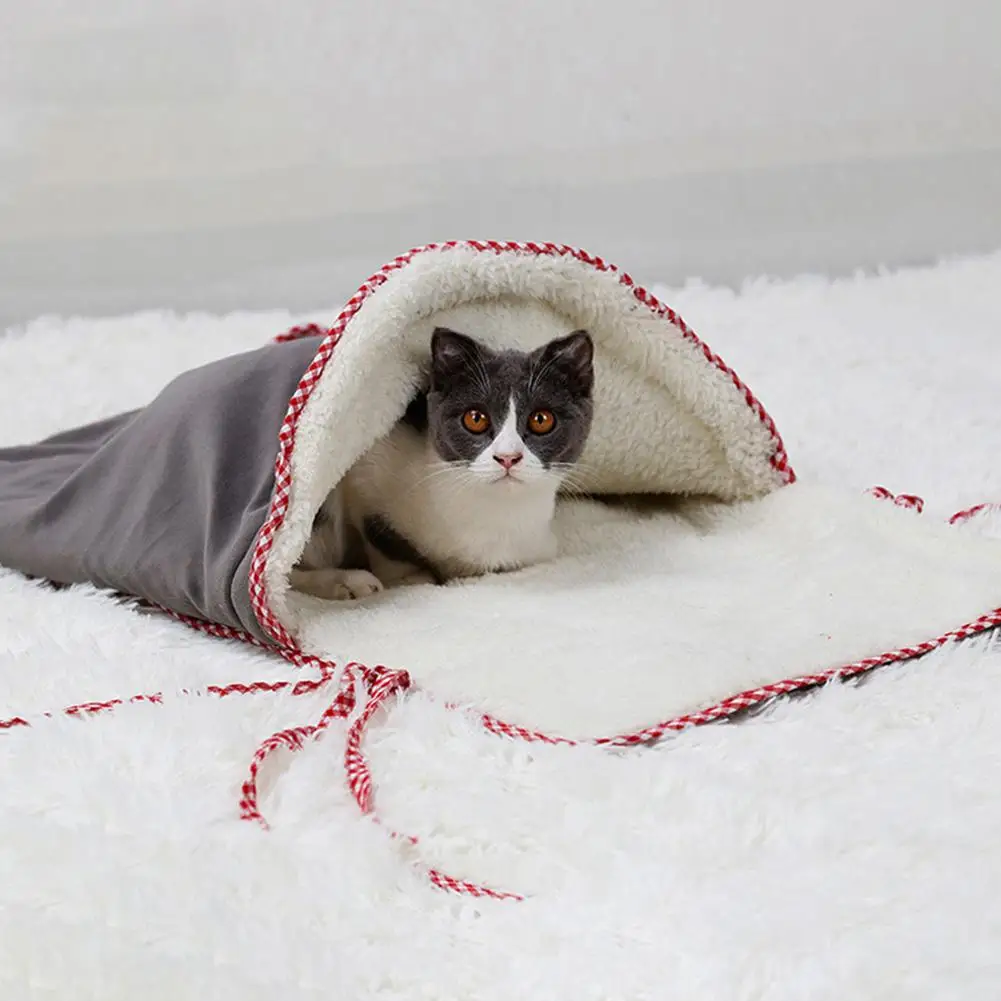 Adeeing Winter Cat Bed Soft Sleeping Bag Interactive Crinkle Paper Tunnel House Puppu Nest for Dog Cats Mat Products | Дом и сад