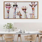 Разноцветная Картина на холсте жираф, жираф, семья с очками
