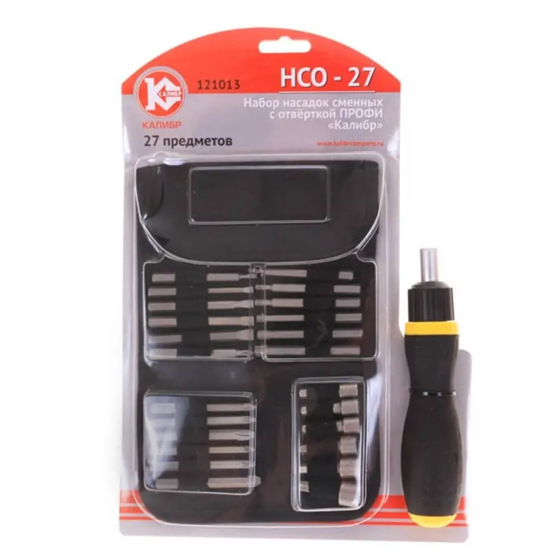 Набор насадок сменных (бит) с отверткой 27 предметов Калибр ПРОФИ НСО-27 Комплект