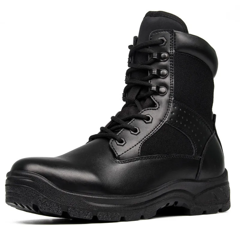 

Men Military Boots Men Mesh Leather Safety Shoes for Men Spring Black Ankle Army Boots Platform Motorcycle Boots Military Shoes