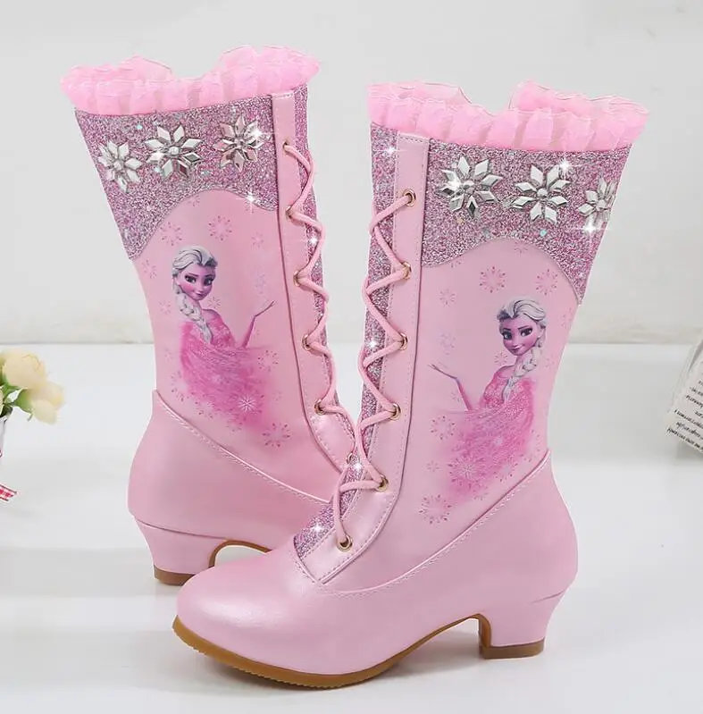 Disney новое платье принцессы Эльза для девочек Сезон осень Розовые туфли обувь на