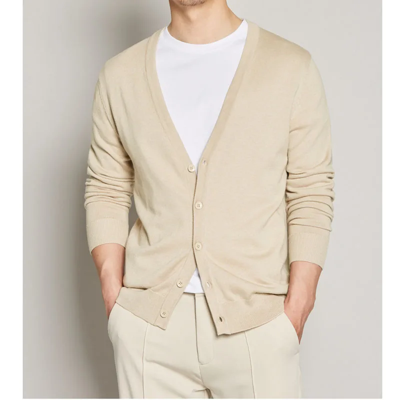 Кардиган мужской однотонный вязаный модный брендовый кардиган Повседневный