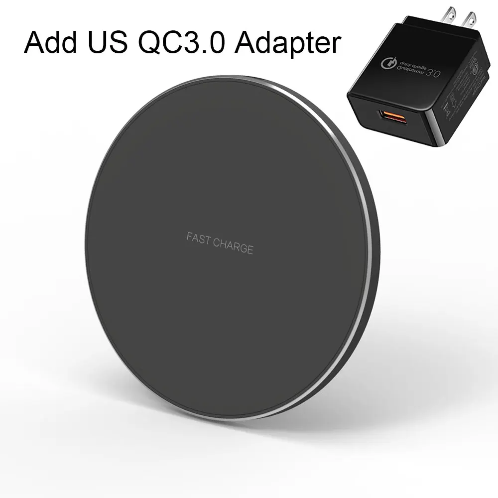 Add US QC3.0 Adapter 15 Вт Быстрое беспроводное зарядное устройство QI для samsung Note 10 S10 Plus huawei P30 Pro Xiaomi Mi9 iPhone XR X XS Max 8 Индукционная зарядка - Цвет: Add US QC3.0 Adapter