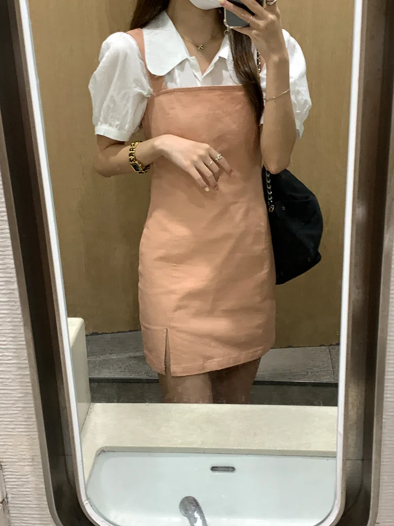 Женская шифоновая блузка с коротким рукавом белая Свободная в Корейском стиле