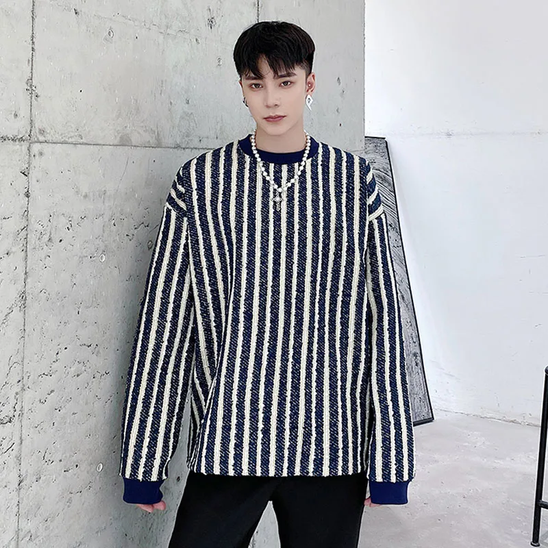 

Мужская Уличная одежда, винтажная модная свободная толстовка, мужской полосатый Повседневный пуловер с длинным рукавом, толстовка
