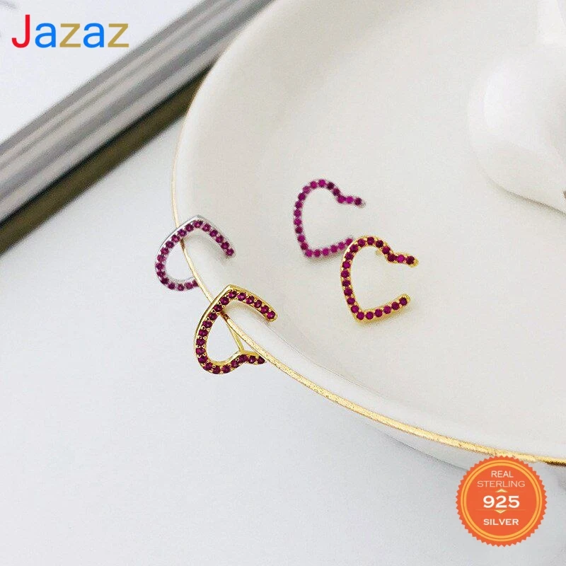 

Женские серьги-сердечки с красным кристаллом, из серебра 925 пробы