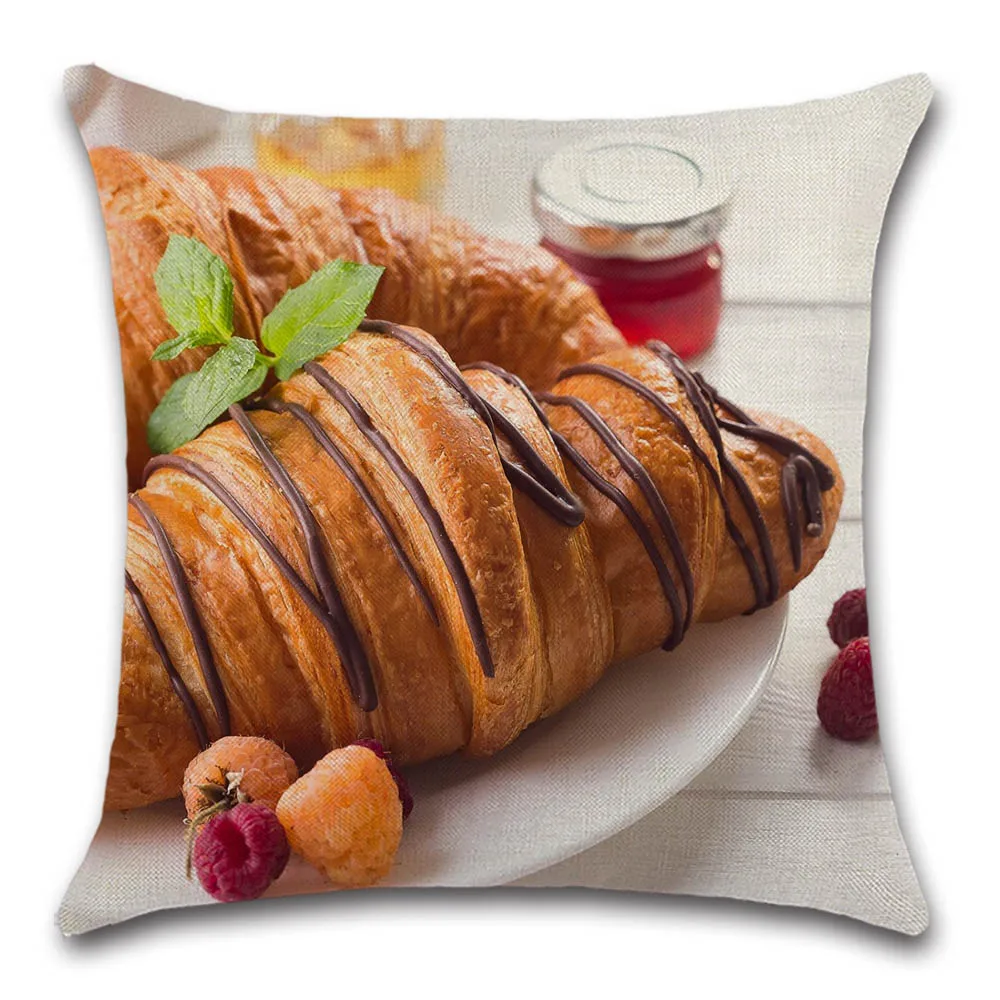 

Bread pattern Printed happy time cushion cover linen pillowcase decoration for home house office sofa chair kids bedroom gift
