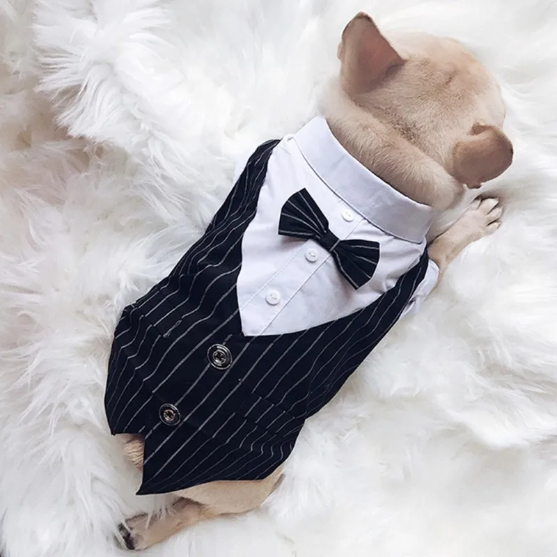 S-2XL Dog Shirt Stylish Suit Bow Tie Wedding Shirt Costume Pet Clothes Formal Tuxedo with Bow Tie Puppy Cat Party Costumes