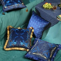 luxury velvet tassels pillow case decorative cushion cover artistic blue sofa chair bedding coussin sofa car throw pillows