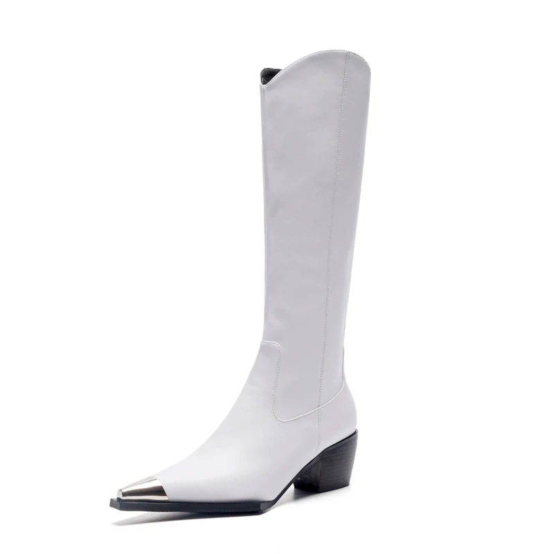 Новые Высокие сапоги до колена из искусственной кожи с металлическим квадратным