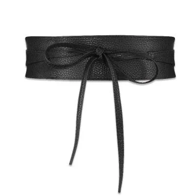 Black Badinka, хит, элегантные женские модные мягкие широкие из искусственной кожи, пояс с бантом, Завязывающийся вокруг платья, пояс на талию - Color: Black