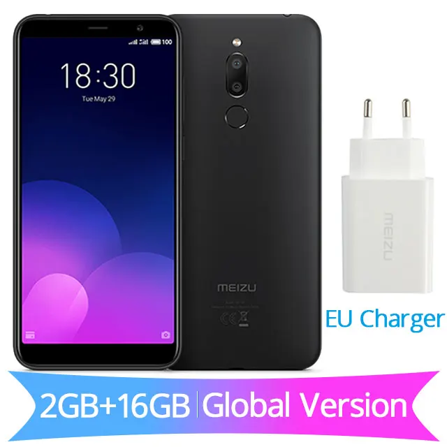 16G Black Официальная глобальная версия Meizu M6T 6 T, 2 ГБ, 16 ГБ, M811H, мобильный телефон MTK6750, четыре ядра, 5,7 дюйма, 18:9 экран, двойная задняя камера, отпечаток пальца - Цвет: 16G Black