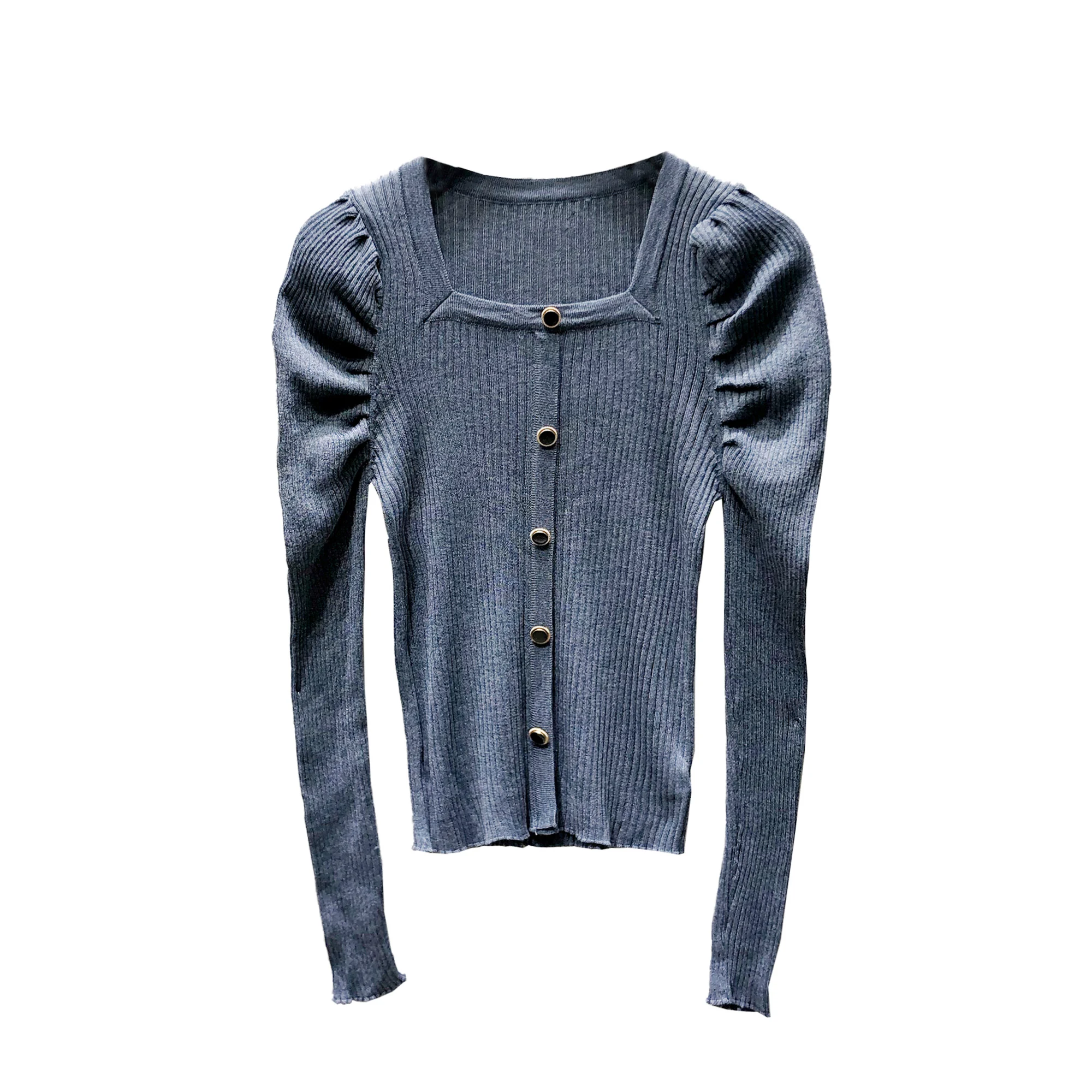 

Women's Puff Long Sleeves Knitted T-Shirt Tee 2021 Autumn Pullover Casual Tops Tees A4452