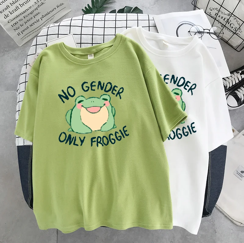 Летняя модная Милая футболка с рисунком лягушки женская зеленая в стиле оверсайз