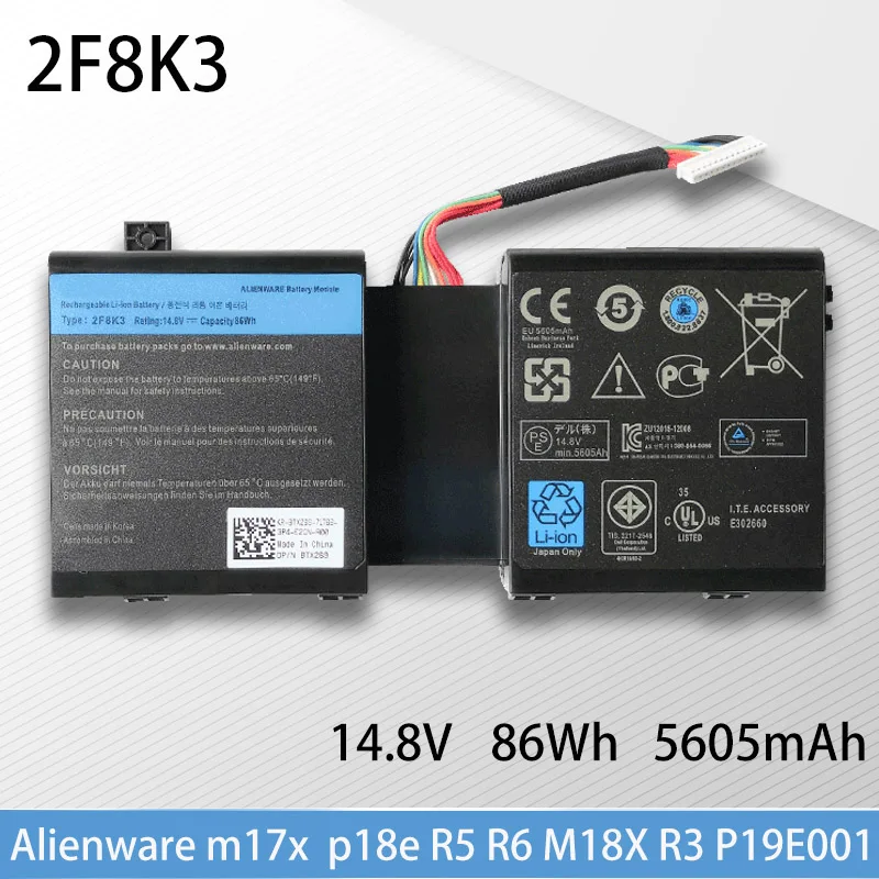 

Genuine 2F8K3 Laptop Battery for DELL Alienware 17 R1 R2 18 M17X R5 R6 M18X R3 P18E001 P19E001 02F8K3 0G33TT WF8K3 ALW18D-6868