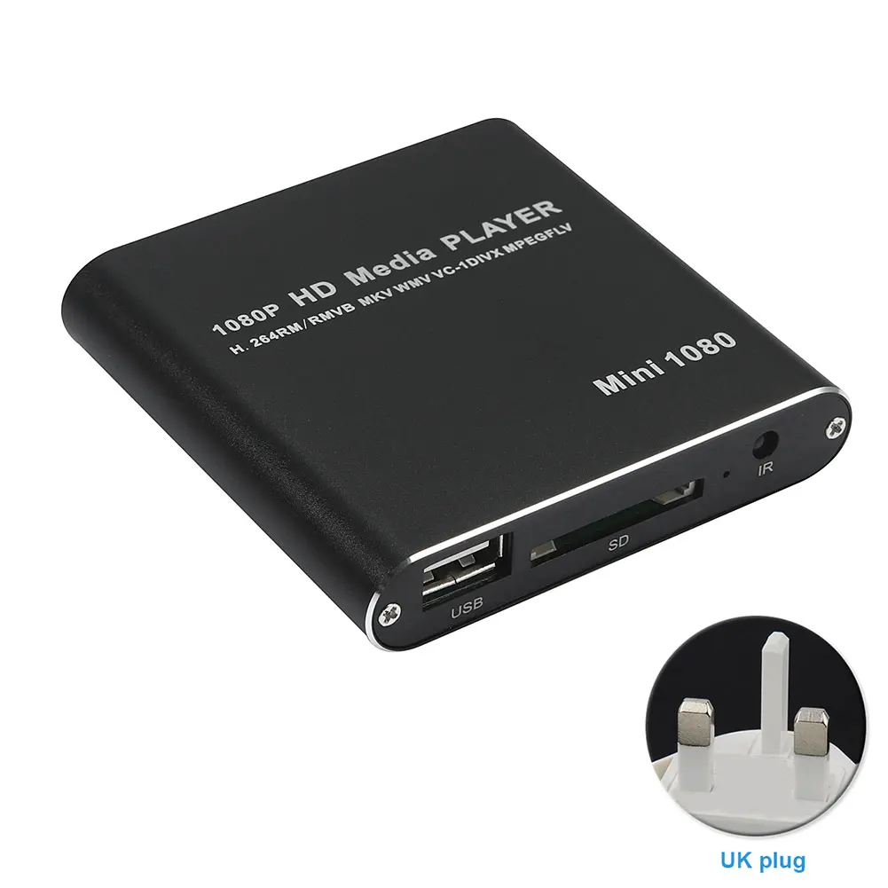 Black UK Мини HDD медиаплеер хост 1080P Full HD tv Box USB внешний мультимедийный плеер кардридер HDMI MKV AVI H.264 RMVB WMV MMC - Цвет: Black UK