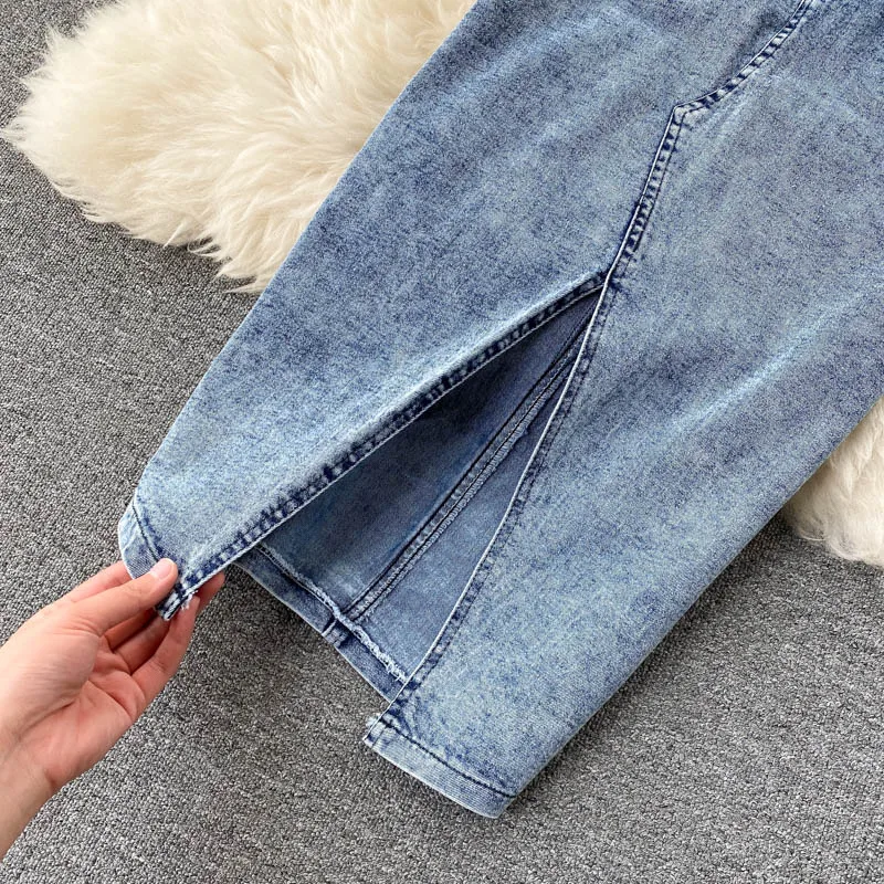 

Buttons Denim Skirt Suits for Woman Women Jeans Vest+Skirts Sets Straps Tops