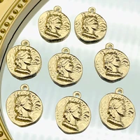 10pcs gold metal portrait pendant charm vintage alloy irregular coin charms for earring necklace diy jewelry making accessories