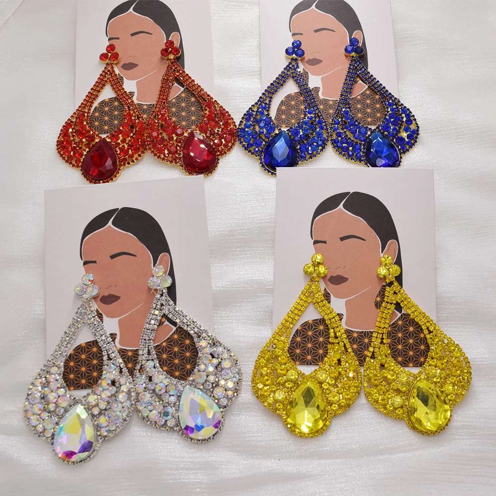 Женские длинные серьги-подвески с сапфировым стеклом стразы большого размера