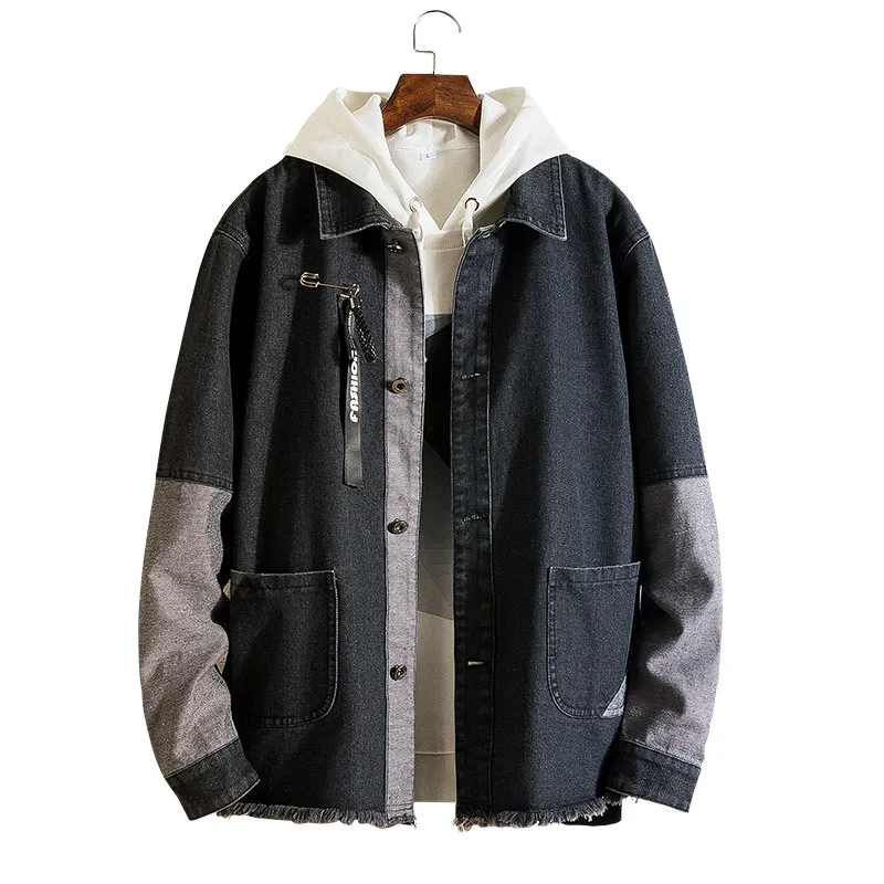 

Men denim jacket Spring and autumn new fashion patchwork single-breasted lapel casual jacket male turn-down collar denim coat