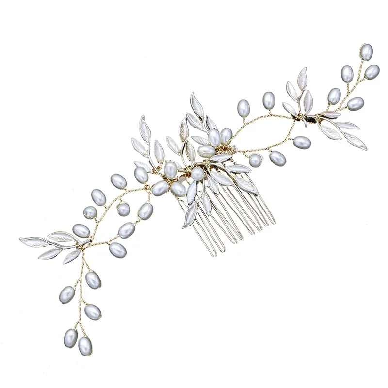 Элегантная повязка на голову с жемчугом для невесты гребень волос в виде листьев