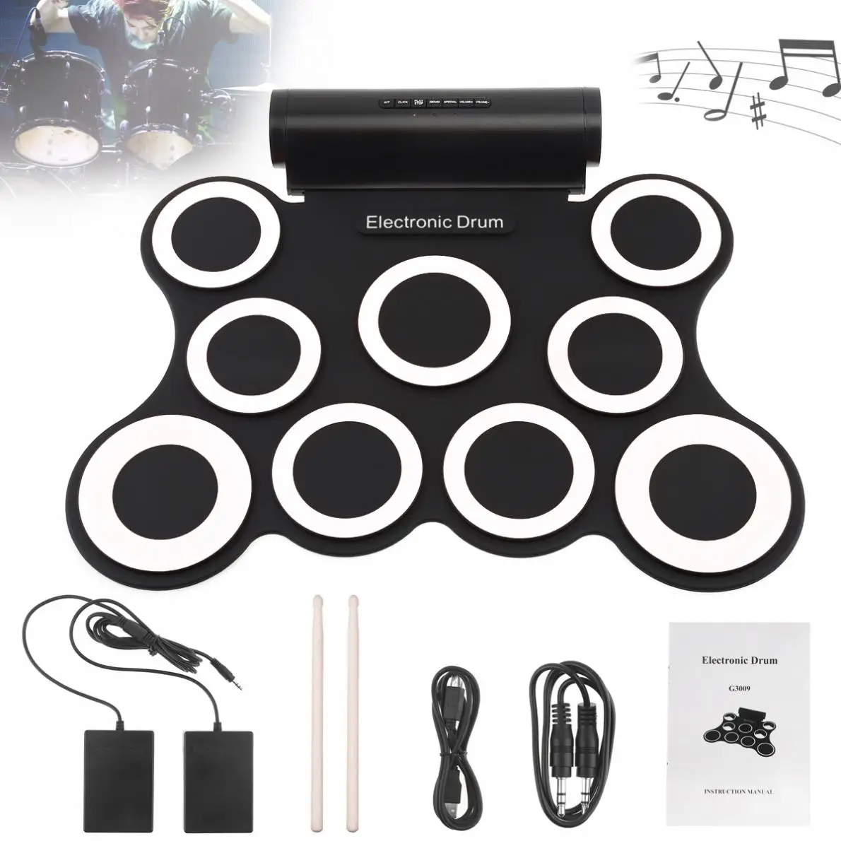 Электрический барабан 9 колодок электронный рулон силиконовый миди двойные