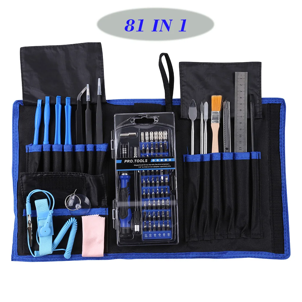 81 in 1 Repair Tools Set 56 Bits Screwdriver Tweezers Set for Mobile Phone Laptop Computer Electronics Maintenance Hand Tool Kit