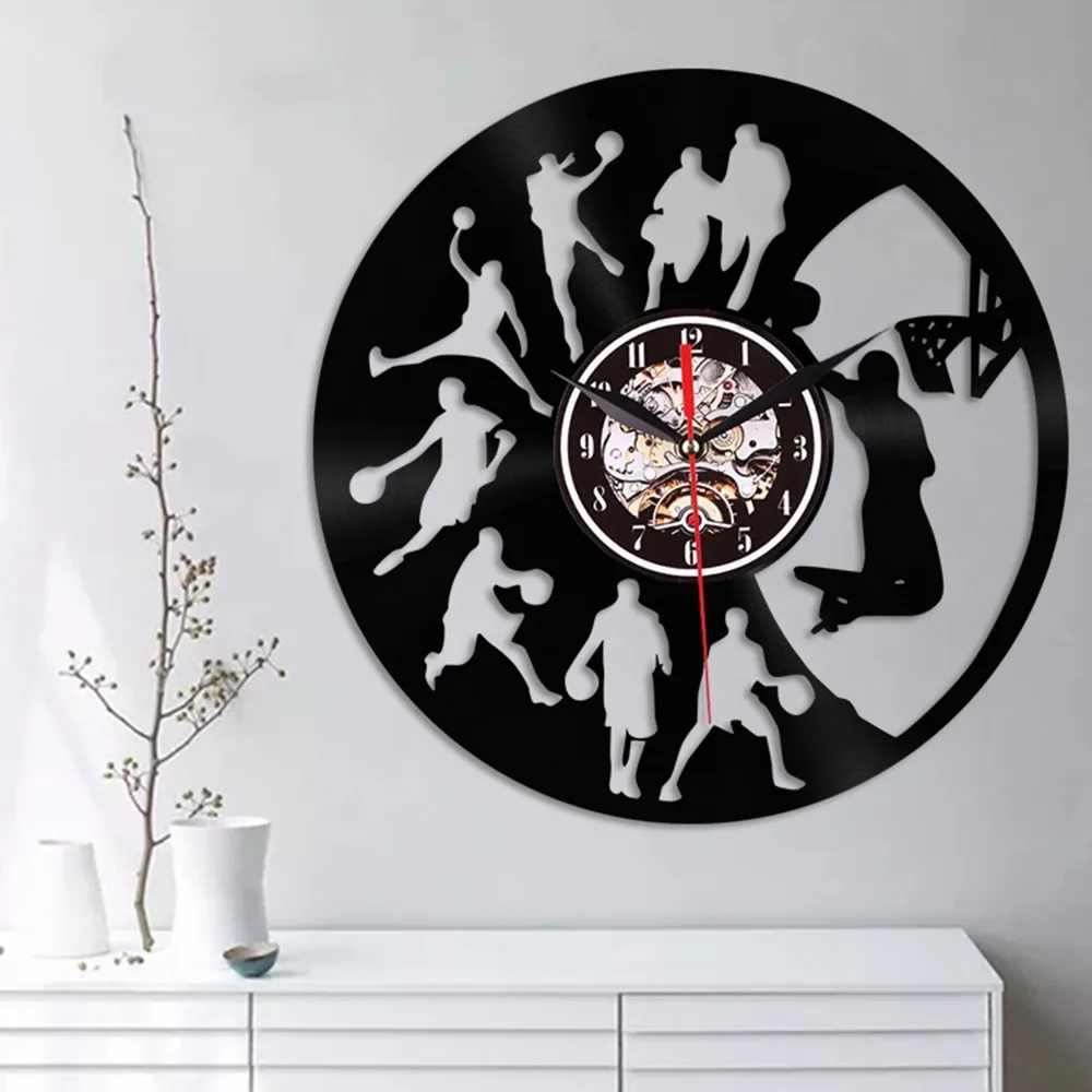 LED Light Remote 3D Retro Wall Clock Basketball Vinyl Record Personalized Art Sticker Creative Home Decoration | Дом и сад