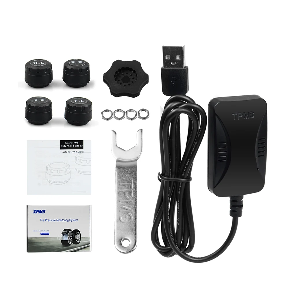 USB external sensor Автомобильная система контроля давления в шинах USB TPMS для Android навигации с 4 внутренними/внешними датчиками сигнализации давления в шинах - Тип: USB external sensor