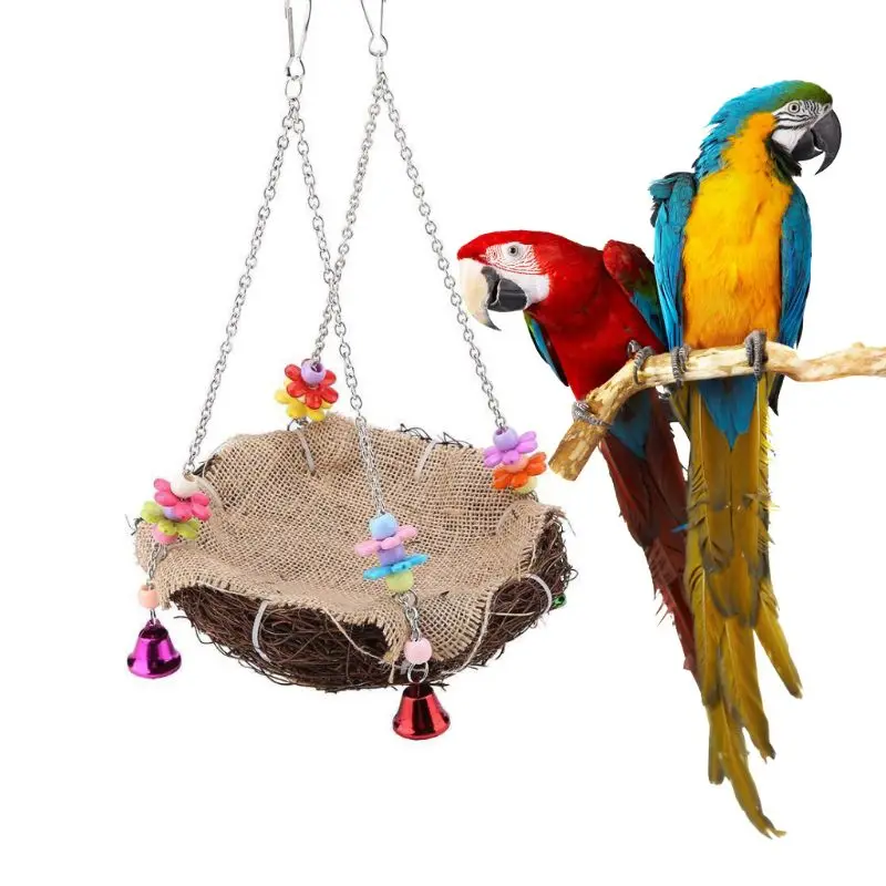 

Parrot Birds Nest Small Pet Toy Bird Rattan Bite Swing Stand Birdcage Accessory